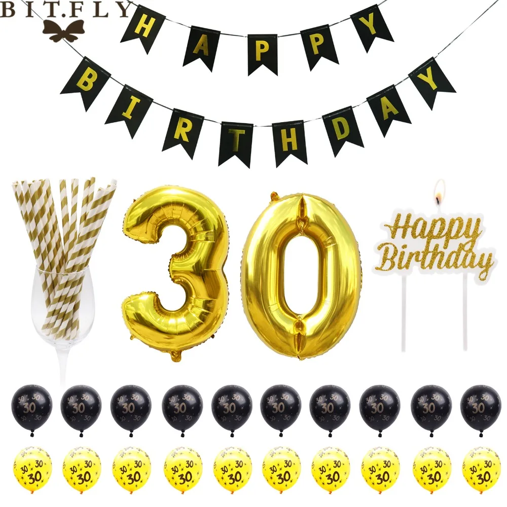 

BIT.FLY 30 40 50 Happy Birthday Party Decorations Adult Customized Birthday Party Supplies Gold Black Anniversary Decorations