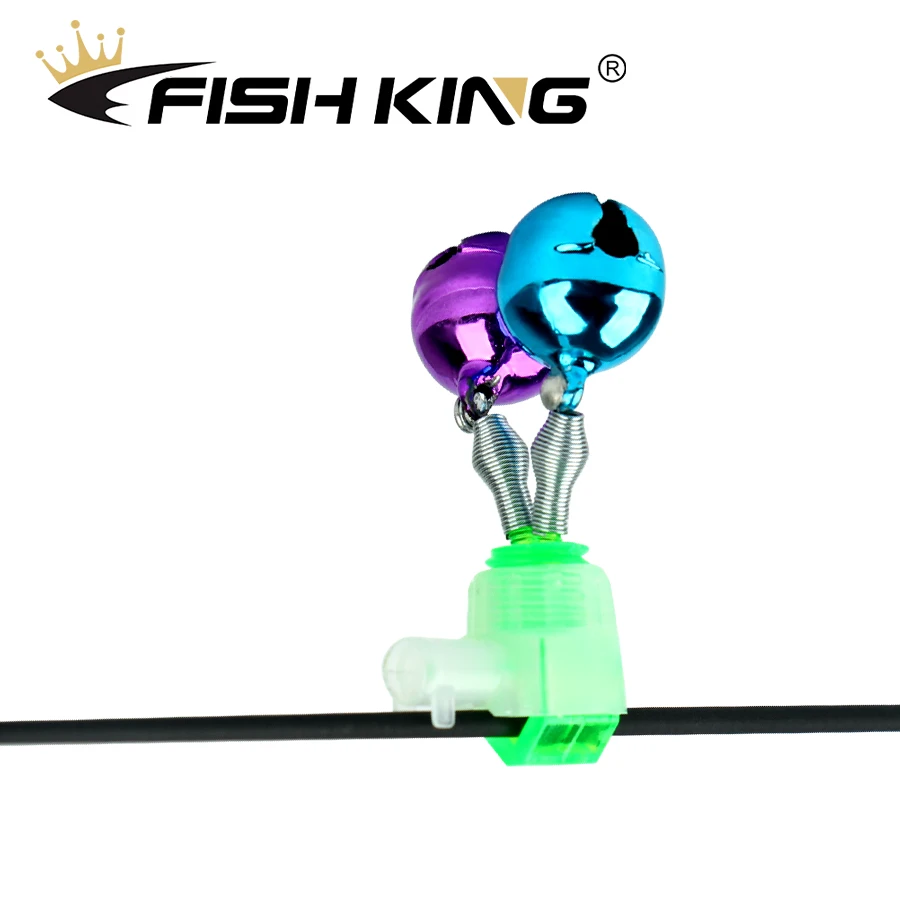 FISH KING 10PCS/LOT Alarms Rod Bell Clamp Tip Clip Bells Ring Green ABS Fishing Accessory Gifts Outdoor Metal
