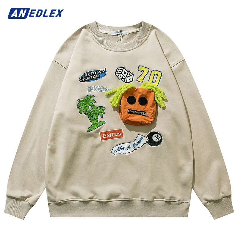 

Men Sweatshirt Hip Hop Streetwear Funny Pocket Embroidery Pattern Pullover Men Women Fashion Cotton Oversized Hooded Sweatshirt