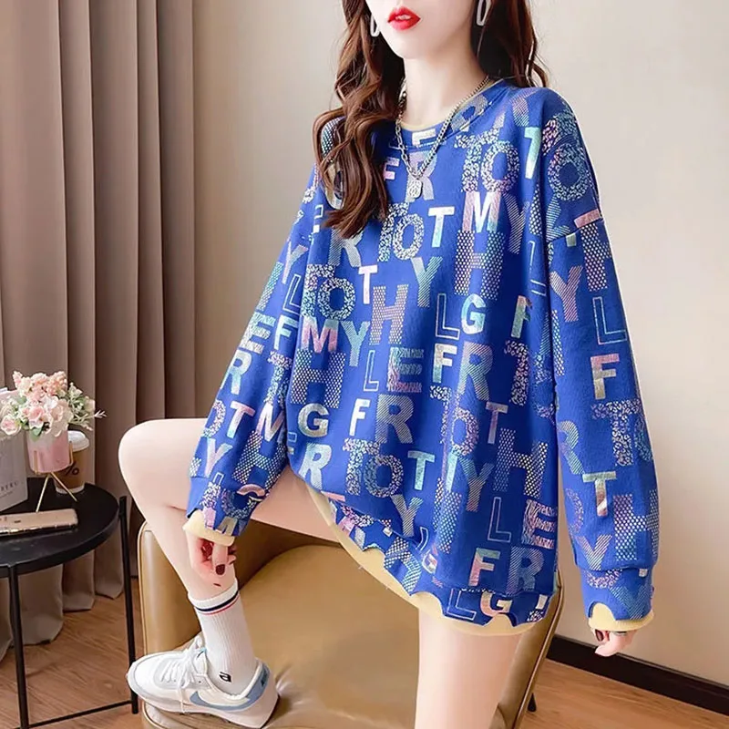 

Korean Fashion Letter Printed Sweatshirt Women's Clothing Spring Autumn Casual Loose Long Sleeve Pullovers Female Tops Sudaderas