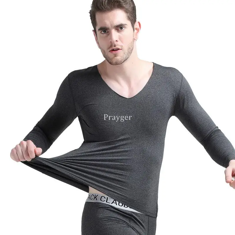 Men Thermal Underwear Winter Long Johns Body WarmTops Buttoms Clothes V neck Smooth Big Large Waist L-4XL