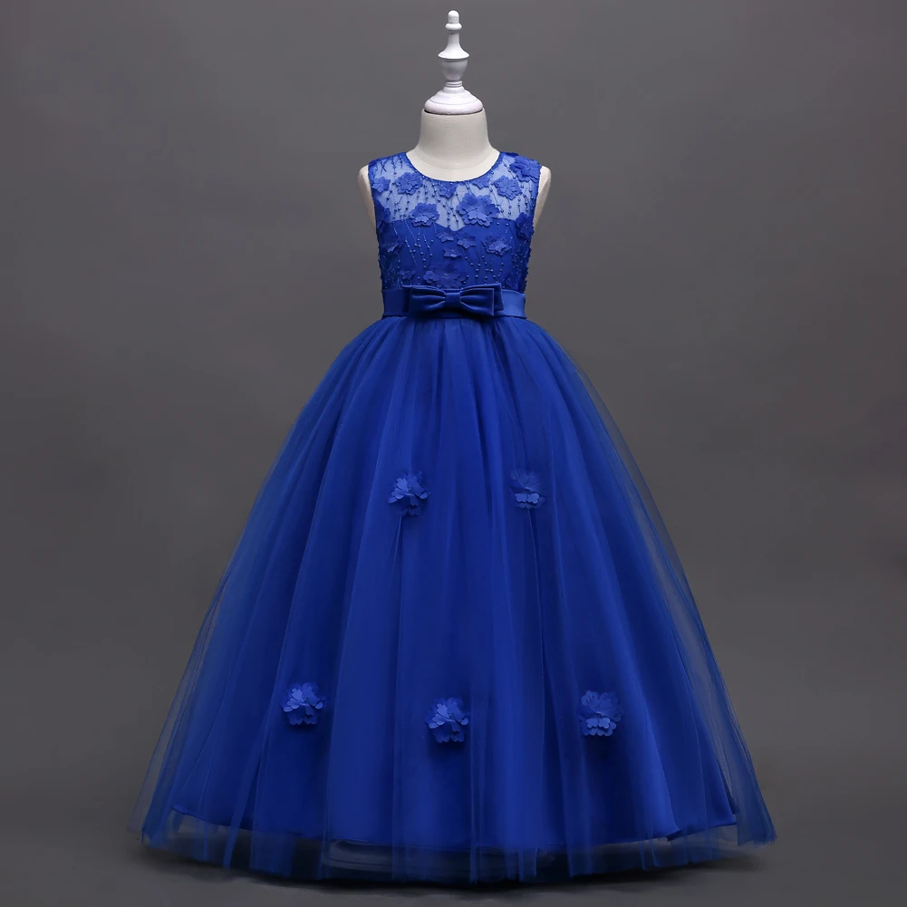 

Four Seasons Elegant Lace Neck Design Flower Girl Princess Wedding Dress 12 Years Old Children Host's Performance Clothes