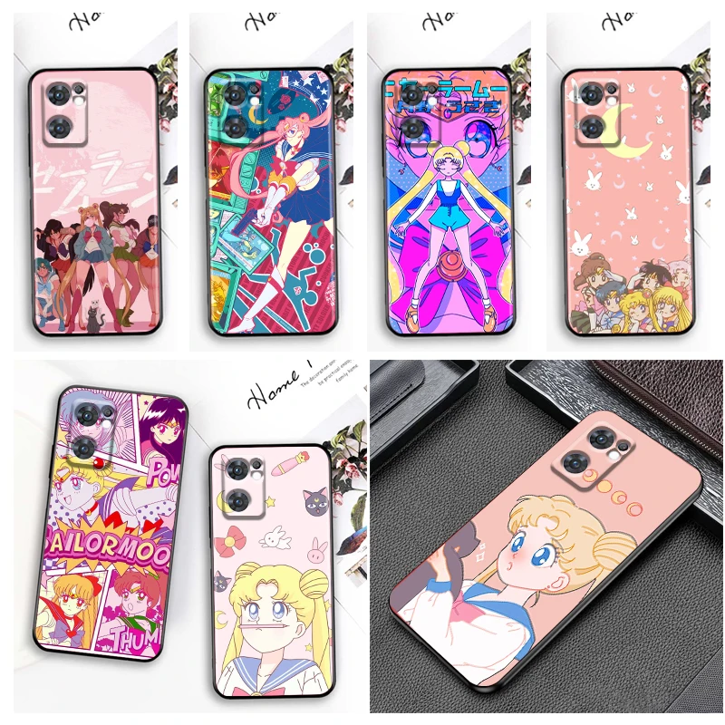 

Anime Sailor Moon Art Phone Case For OPPO Reno8 7 6 5 4 2 Z Lite Pro Plus SE 4G 5G Black Soft Fundas Silicone Cover Capa
