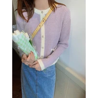 casual cardigan women o neck loose elegant sweaters women spring autumn korean fashion purple white knitwear female ld2860