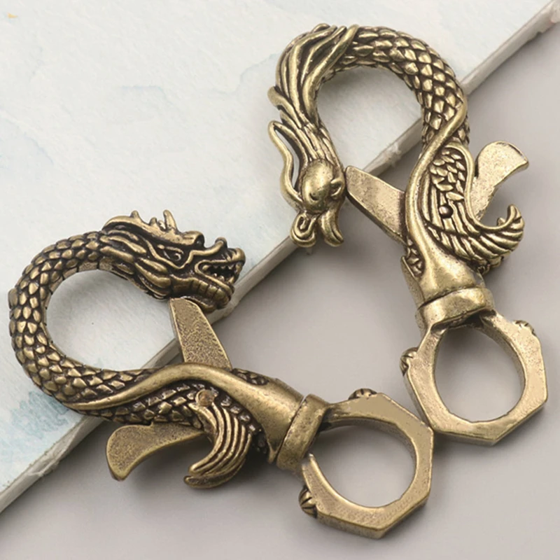 Фото Латунная пряжка для ключей ручной работы подвеска с головой дракона и феникса