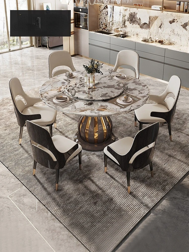 

Italian-style luxury marble baking paint round table high-end villa dining table design round table