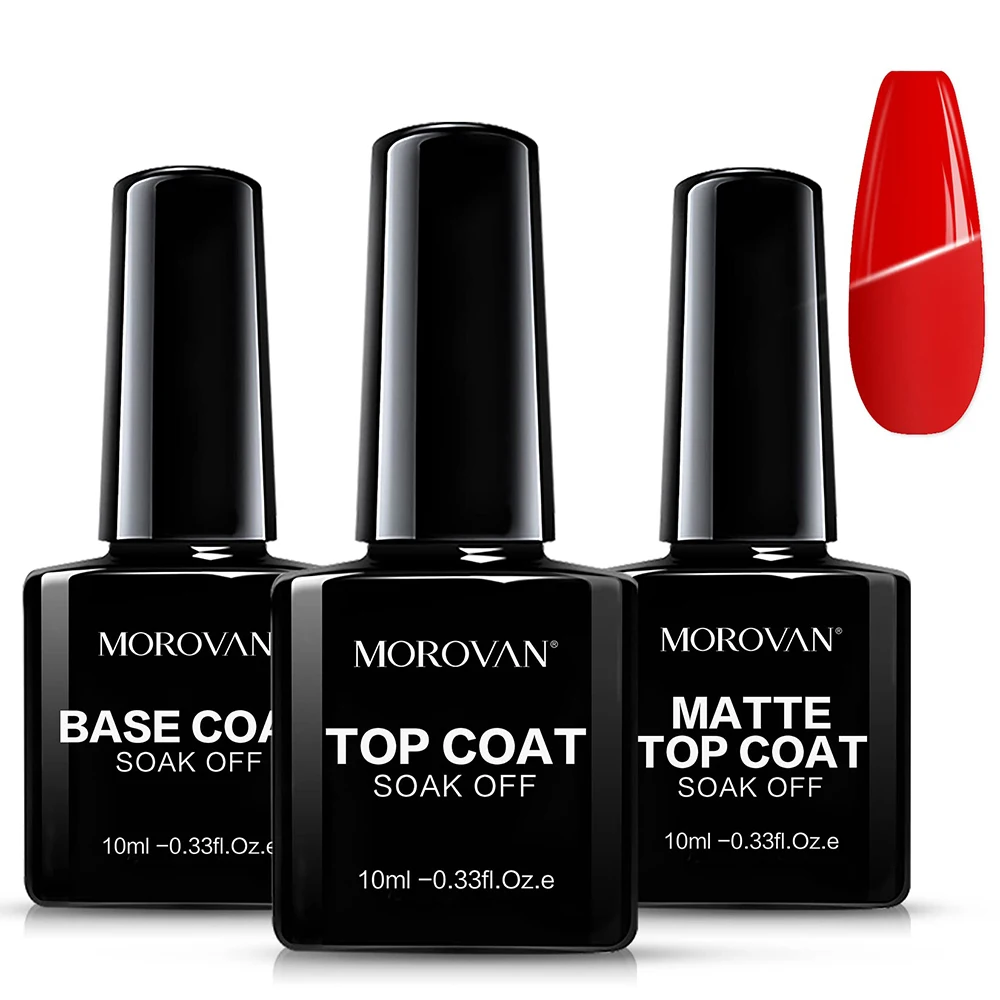 

Morovan Nail Gel Top Coat Set 10ML No Wipe Gel Matte Mirror and Base Coat KitGel Nail Polish Manicure Soak Off for Nail Art