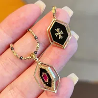 18K Pure Gold Diamond ruby Black Onyx Pendant Universal buckle Necklace Real AU750 Solid Gold Women Party Fine Jewelry