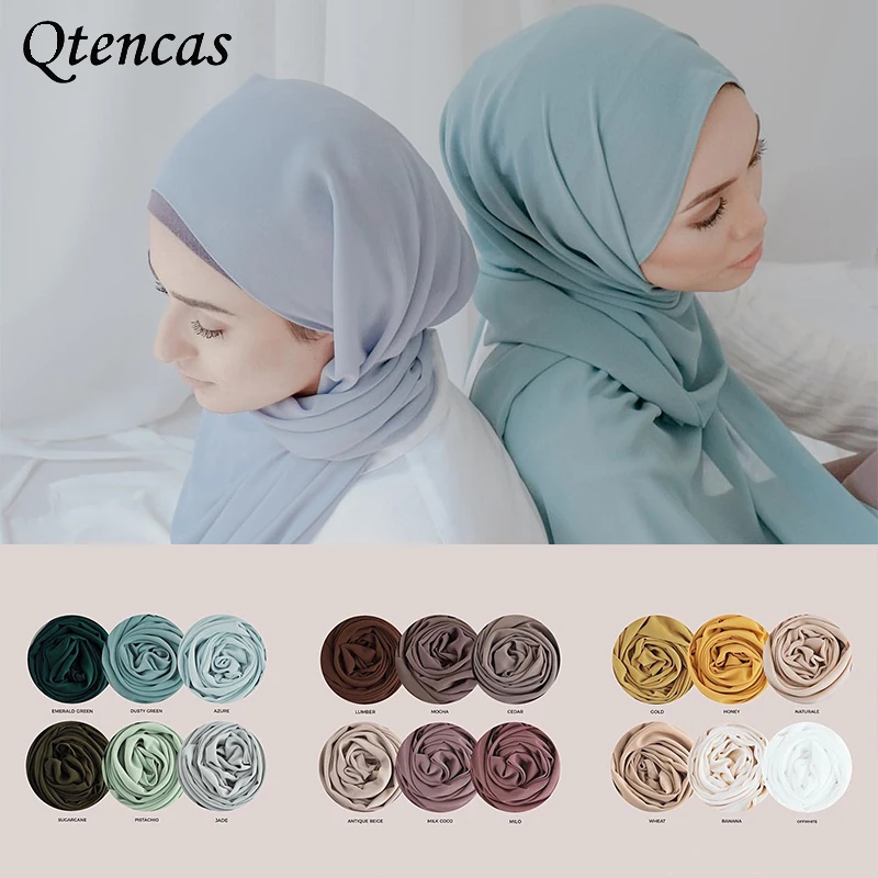 5pcs/lot Chiffon Hijab Scarf Muslim Hijabs Wrap Solid Shawls Scarves Turban for Women Islamic Malaysia Headscarf Foulard Femme