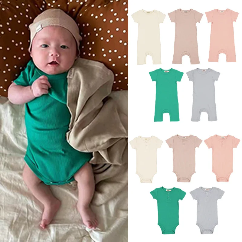

Children's One-Piece Suit 2022 New Product Danish Marmor Infant Soft Modal Open Button Short-Sleeved One-Piece Romper Bag Fart
