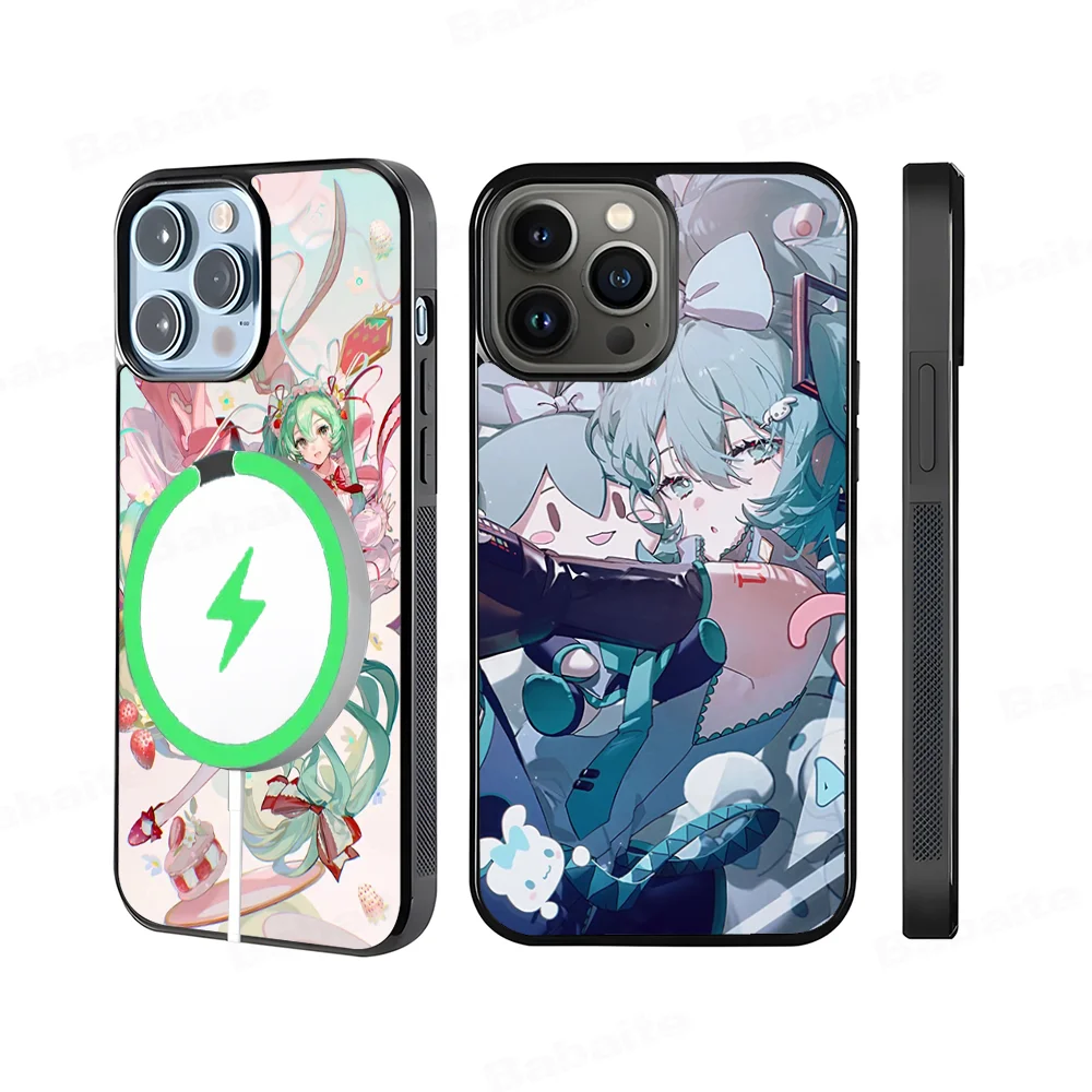 H-Hatsune M-Miku Anime girl Phone Case Magnetic For iPhone 16 14 13 12 11 15 Pro Max Plus Magsafe Wireless Cover