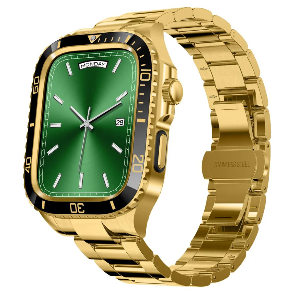 

Luxury Stainless Steel Case+Strap For Apple Watch Band 44mm 45mm metal Bumper Cover Accessories iwatch series 8 6 5 4 SE 7 Strap