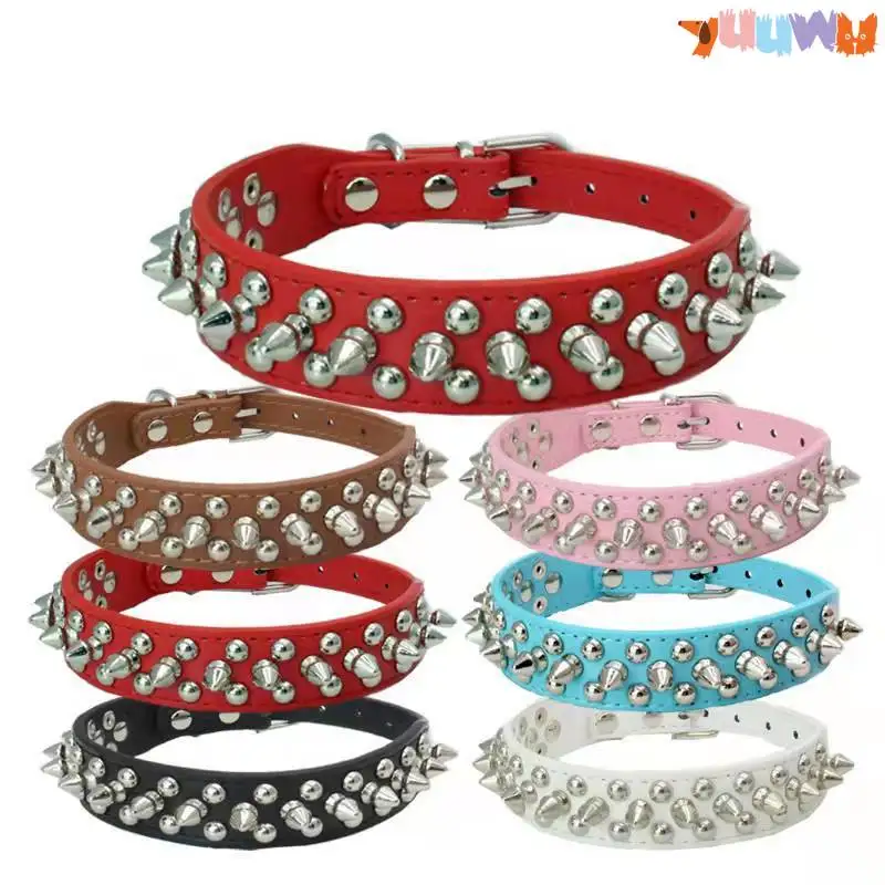 Регулируемый кожаный ошейник для собак ремешок на шею панк маленьких кошек ремни