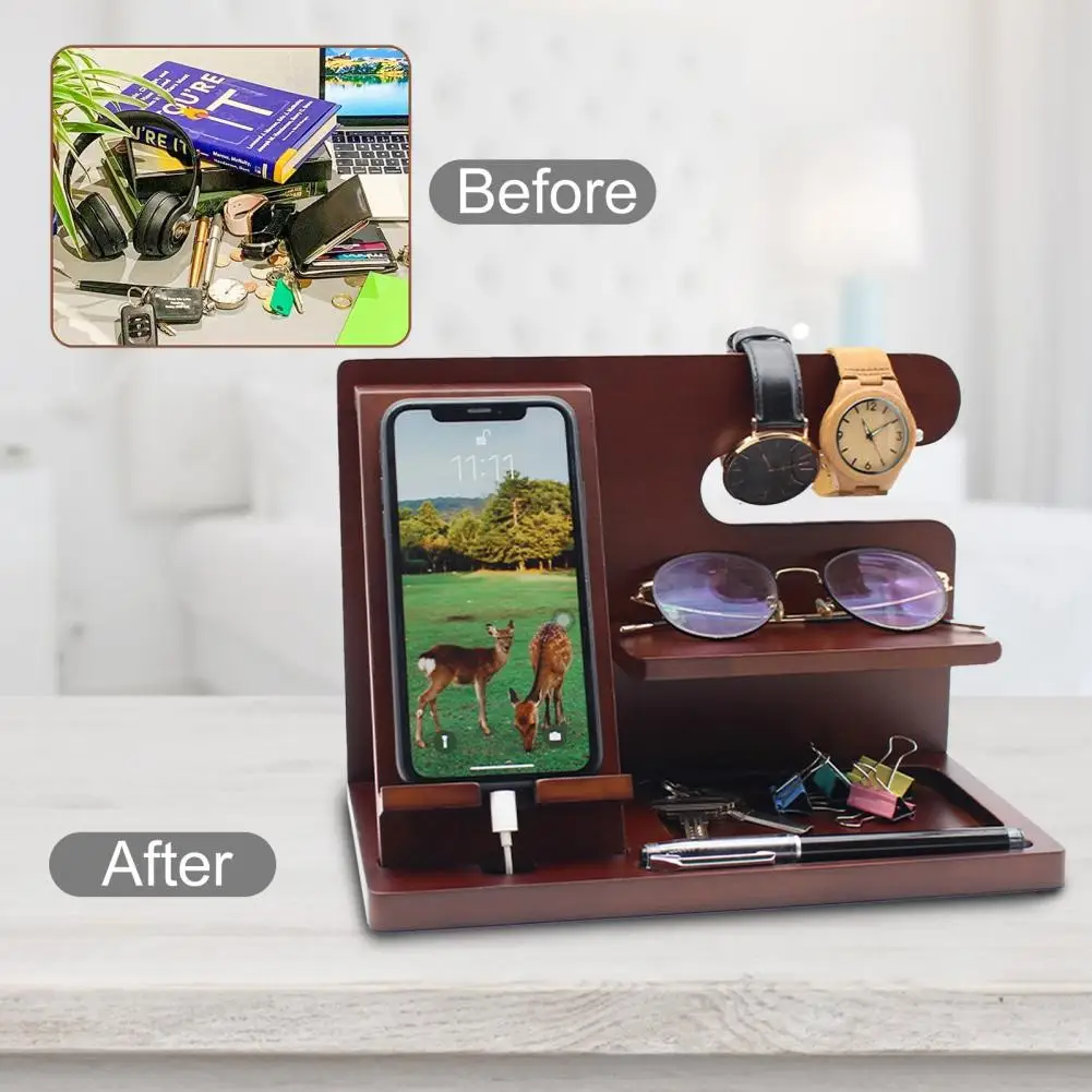 

Convenient Phone Rack Wooden Wear-resistant Compact Wooden Phone Key Holder Wallet Stand Phone Holder Easy to Assemble