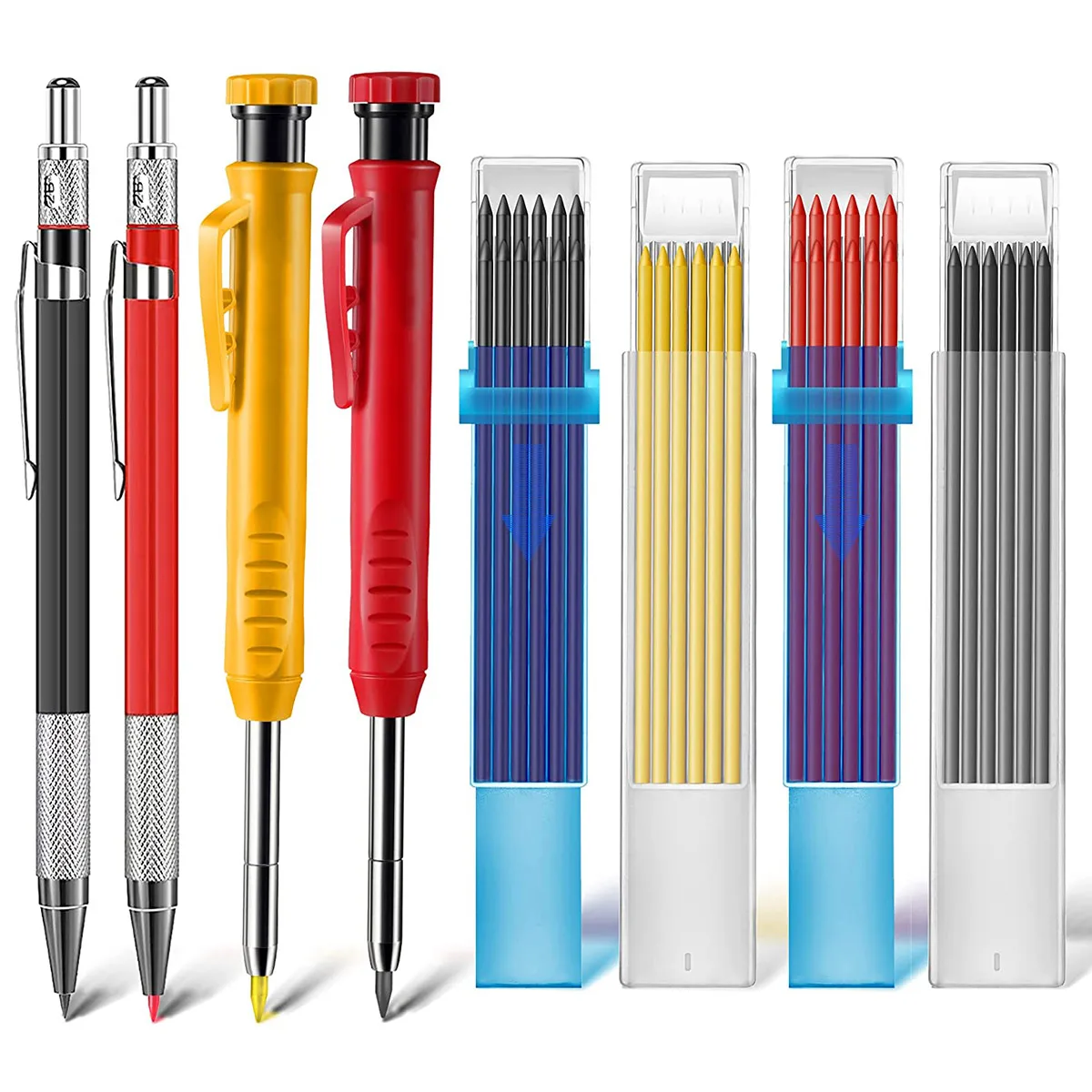 

Solid Carpenter Pencil with Refill Leads and Built-in Sharpener for Deep Hole Mechanical Pencil Marker Marking Woodworking Tools