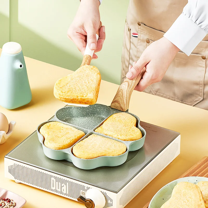 

Creative Heart Shape 4-hole Frying Pan Non-stick Omelet Pan Steak Pans Cooking Egg Ham Pans Kitchen Breakfast Maker Cookware
