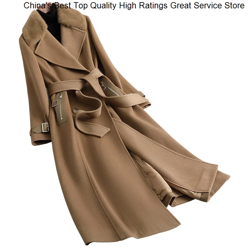 

Женское зимнее пальто из 90% шерсти Hwitex 10 �shmere, куртки с гусиным пухом, минималистичные длинные пальто с норковым воротником, тренчкот HW2202