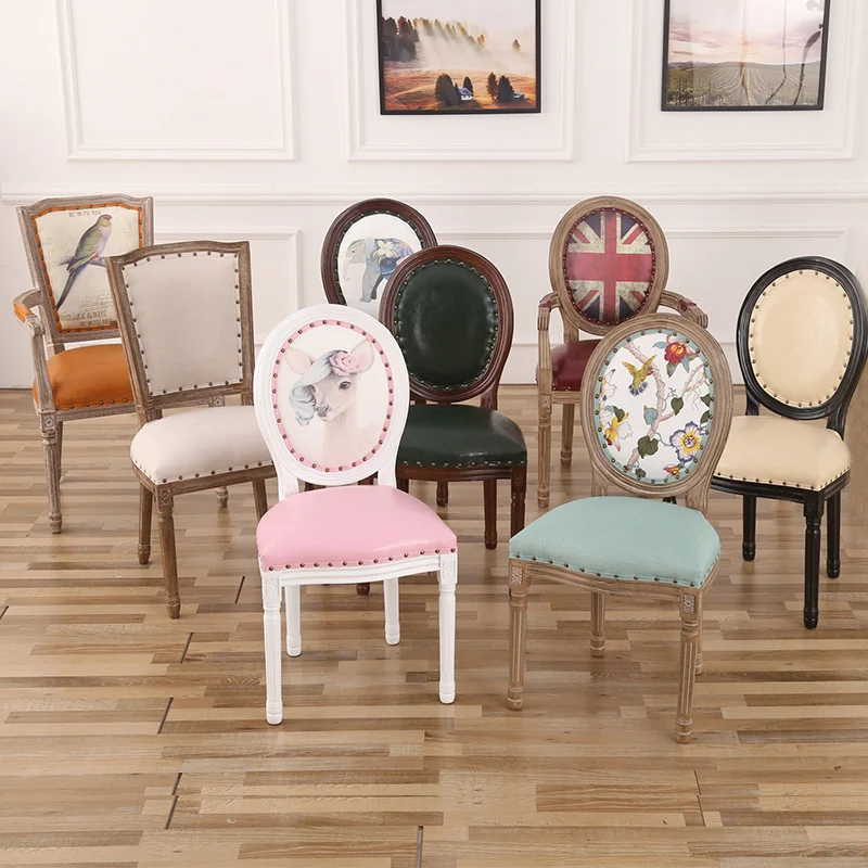 Vintage Simple Coffee Shop Backrest Stool Eco-friendly Carved Living Room Furniture