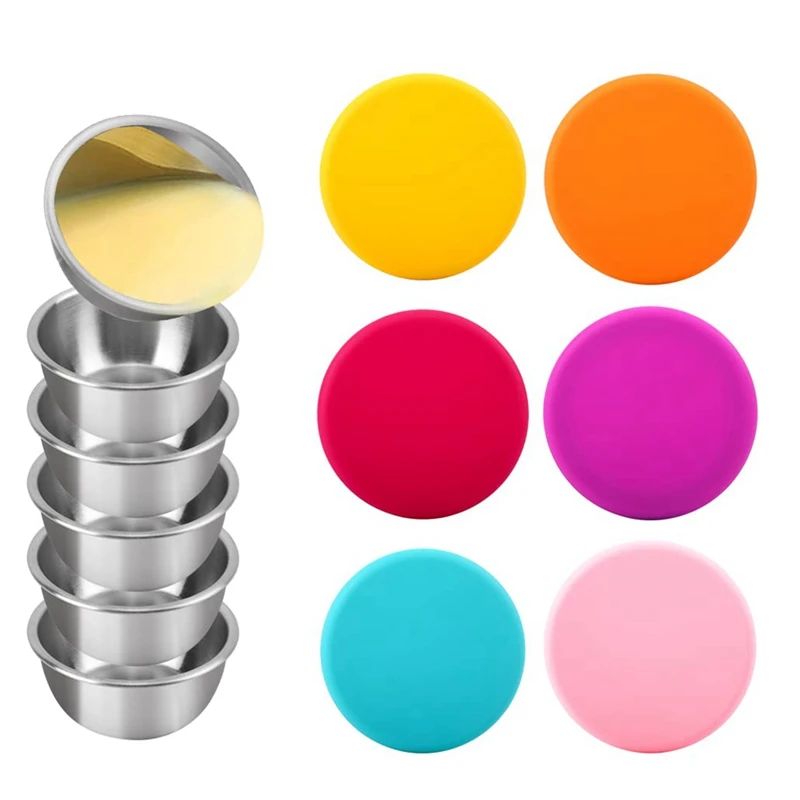 

6Pcs Condiment Containers Stainless Steel Sauce Container With Lids Leak-Proof Condiment Cups Lunch Box