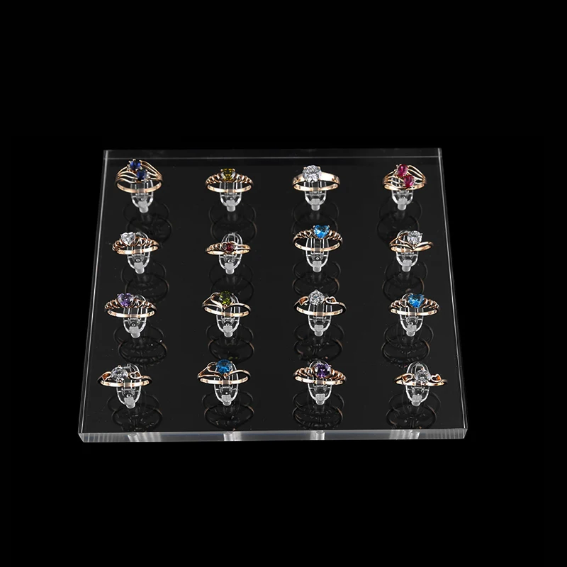 High Quality Square Clear Acrylic 16 Clips Ring Jewelry Shelf Display Stand Rings Holder Show Storage Organizer Rack Case Tray