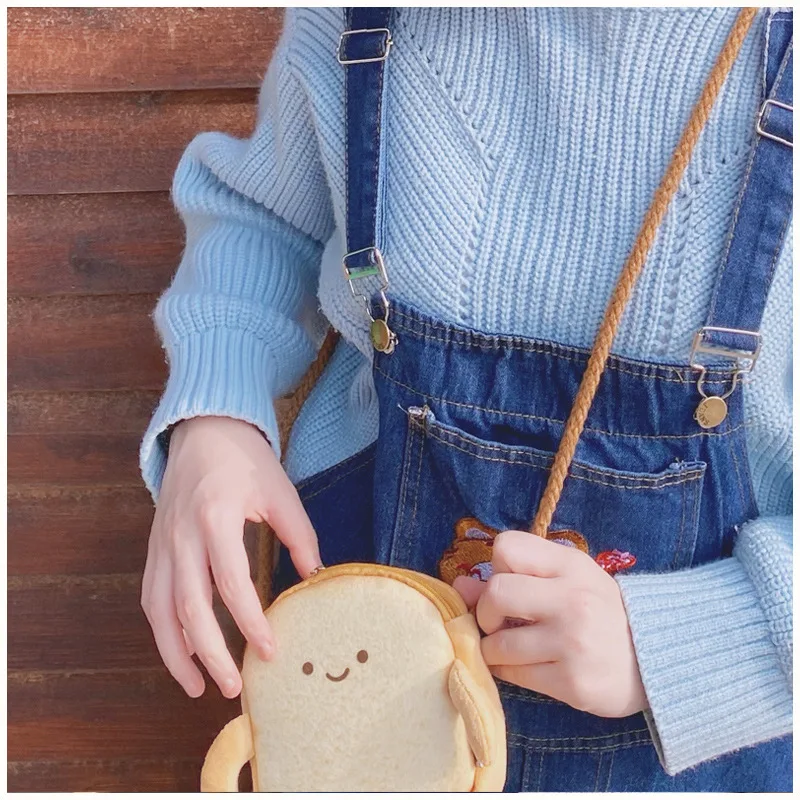 

Кошелек для монет с хлебом, милая мультяшная индивидуальная креативная Студенческая маленькая повседневная сумка-мессенджер через плечо с сердцем для девушек