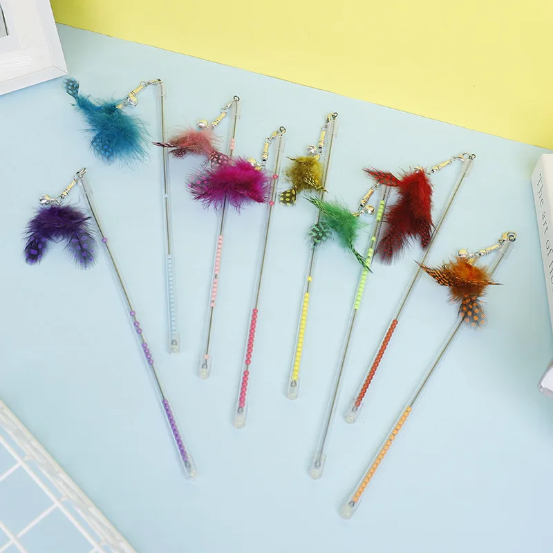 

5pcs/lot Adjustable Cat Toys Feather Wand Interactive with Bell Toy Feather Teaser Stick Wire Chaser Wand Toy Wand Pet for Kitte