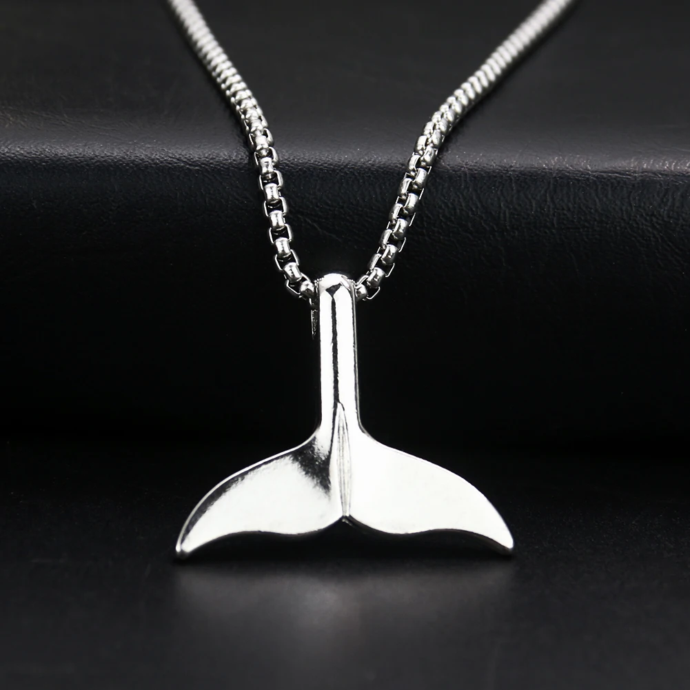 

Whale Tail Pendant Necklace Punk Ocean Fish Mermaid Charm Stainless Steel Popcorn Chain Summer Beach Men and Woman Jewelry Gift