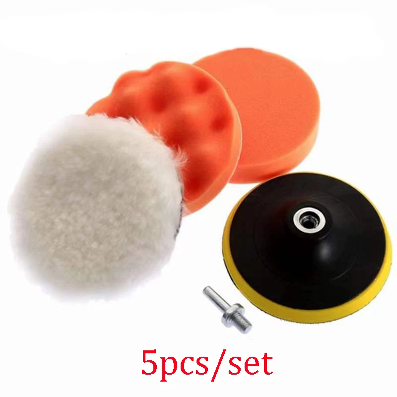 

5Pcs/Set 5inch Car Polishing Kit Buffing Sponge Pad Set Self-Adhesive Buffing Waxing Pad Car Polisher Disc Cleaning Tool Kit