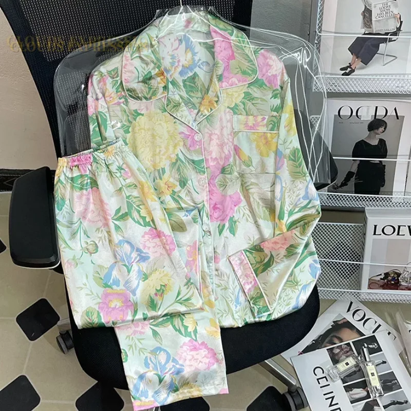 

Домашняя одежда, шелковая пижама, одежда для сна, Повседневная Женская Весенняя Роскошная Пижама, женские комплекты из полиэстера, пикантны...