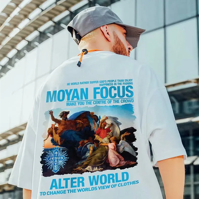 

Hiohop Европейская и американская одежда для толстых мужчин, большие размеры, национальная мода, хип-хоп, свободная футболка с коротким рукаво...