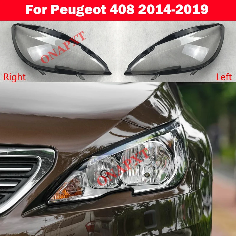 Front Headlamp Lamp cover Lampshade Headlight Waterproof Bright Head Light Shade Shell Caps For Peugeot 408 2014-2019