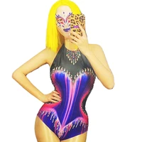 women bodysuits purple sexy pole dance crystal rhinestones party nightclub bar costume rave festival outfit drag queen