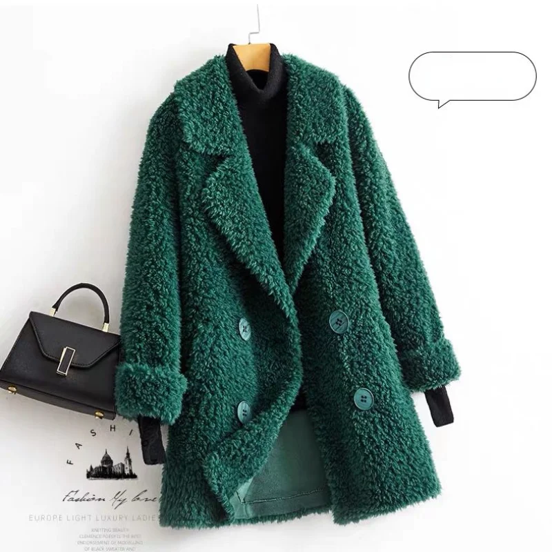 Woman Winter New Genuine Fur Sheepskin Coats Ladies Loose Casual Real Wool Outwear Female Thick Warm Sheep Shearing Jackets E519