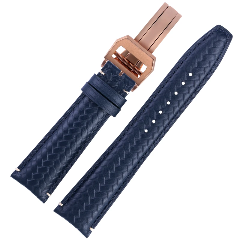 

Cowhide Woven Watchband imitation Braided For IWC IW371614 IW344205 IW500713 PORTUGIESER Portofino Blue Soft leather Strap 22mm