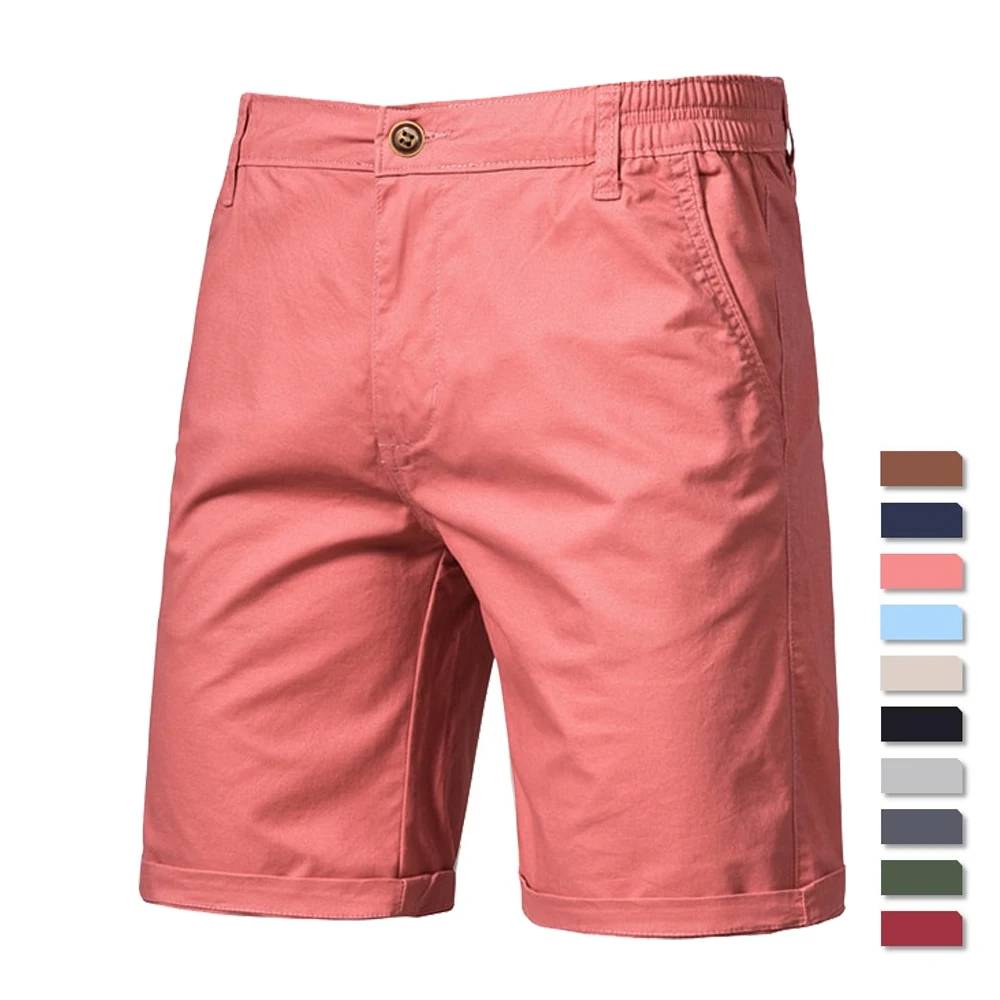 

2023 New Summer Solid Fashion Shorts Men High Quality Casual Business Social Elastic Waist Men Shorts Beach Shorts 100% Cotton
