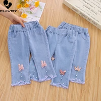 new 2022 kids fashion jeans long trousers pants girls classic denim bow crown embroidery pants baby spring summer jeans
