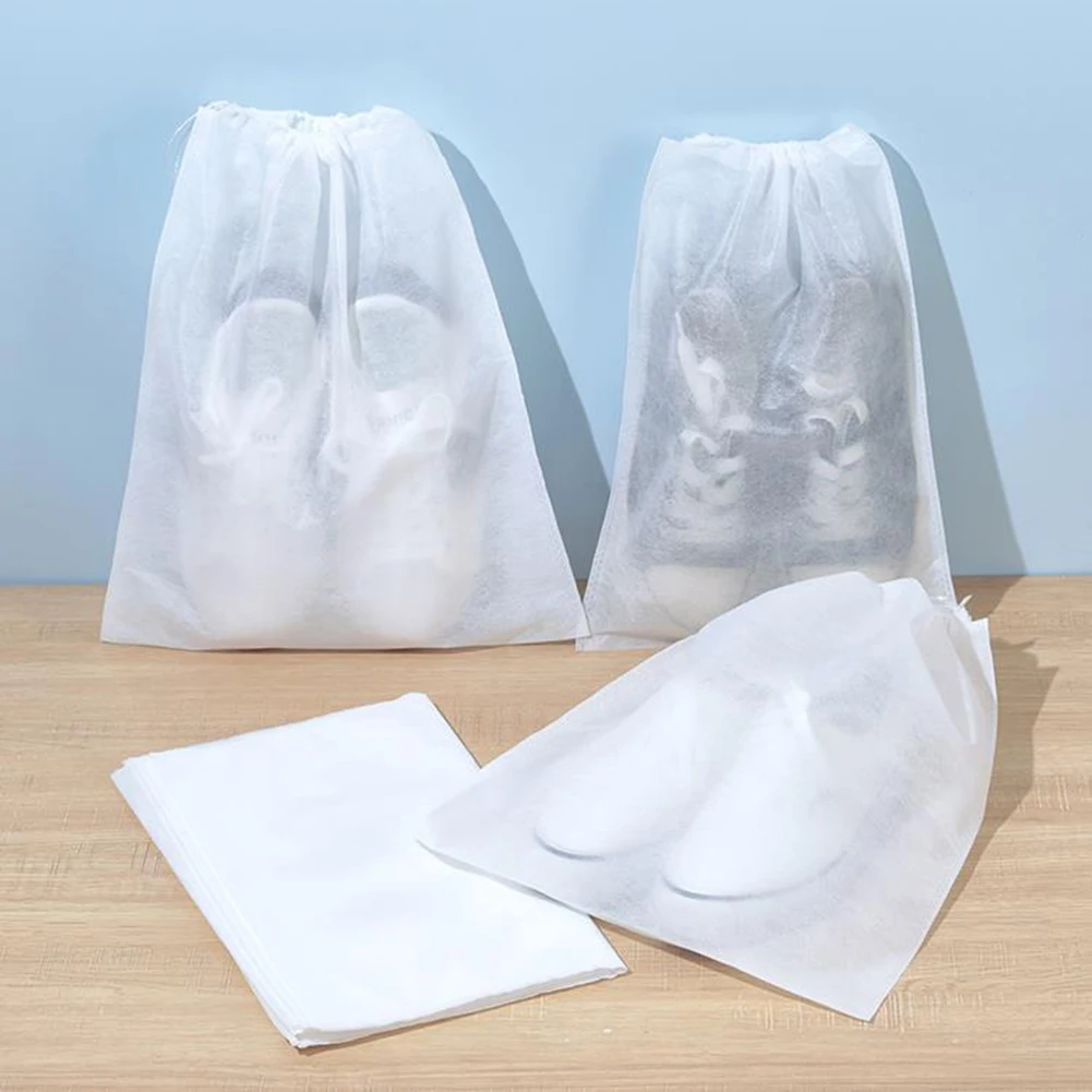 Non-Woven Shoe Dust Covers Dustproof Drawstring Clear Storage Bag Travel Pouch Shoe Bags Home Storage Organization