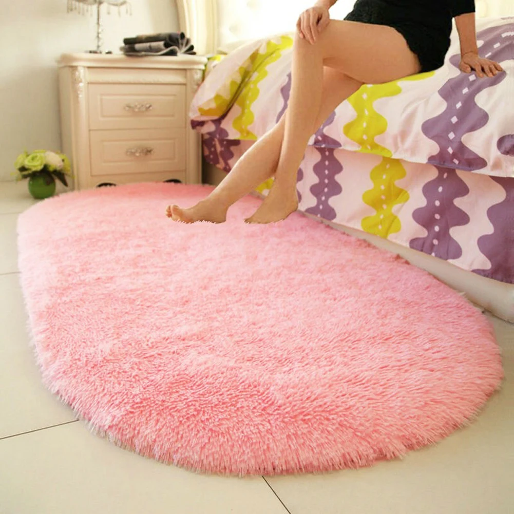 Fashion New 40*60cm Thick Fluffy Rugs Cute Oval Anti-skid Carpet Shaggy Area Rug Home Bedroom Dining Room Floor Mat | Дом и сад