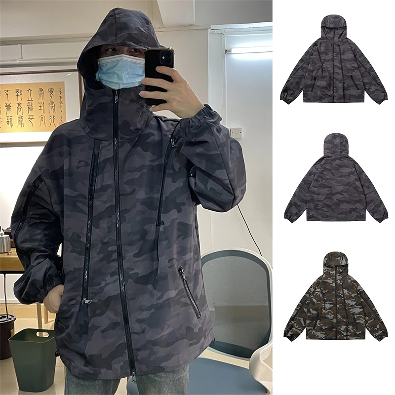 

Resuapre Camouflage Multi Zipper Waterproof Emergency Jacket High Street Wind Proof Hooded Men's And Women's Sports Jacket
