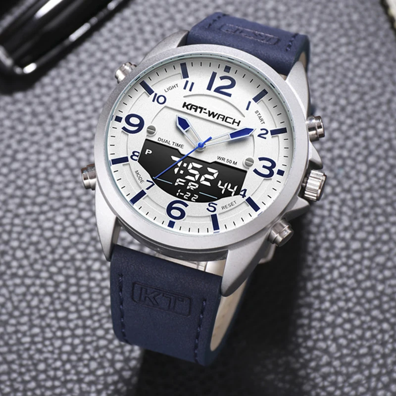 Светящиеся водонепроницаемые мужские часы с кожаным ремешком Kat-Wach 2022 модные