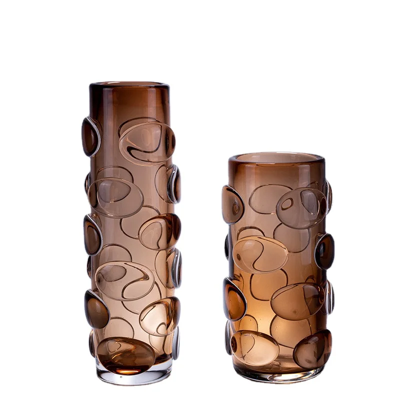 

Wholesale Handmade Glass Vase Creative Handicraft Ornaments Light Luxury Modern Cylinder Bud Vase Decoration