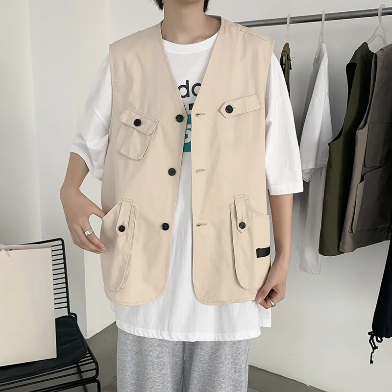 

2022 New Summer Tide Brand Trend Japanese Harajuku Loose Sleeveless Vest Jacket Men's Tooling Vest Vest Men's Fashion Jacket