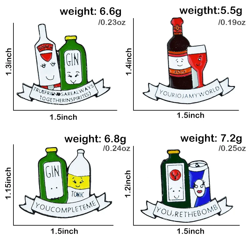 Металлическая брошь в виде бутылки вина пива колы кофе шампанского