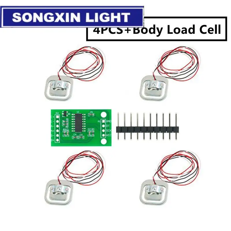 Набор датчиков веса Human Scale Load Cell Weight Sensors (4 шт.) + модуль HX711 AD Sensor Electronic Weighing Pressure DIY Kit.