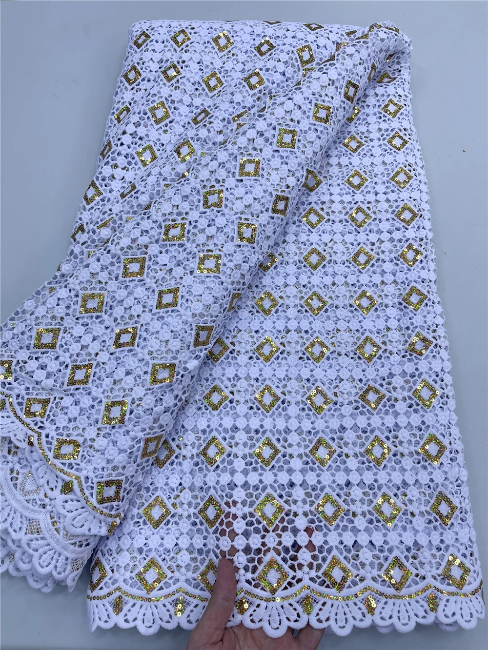 2024 белые золотые блестки лазерное шитье Водорастворимая французская