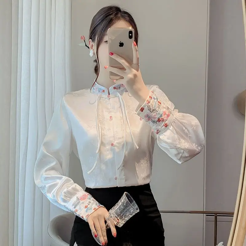 Шифоновая женская рубашка с вышивкой Весна/Лето свободные блузки в китайском