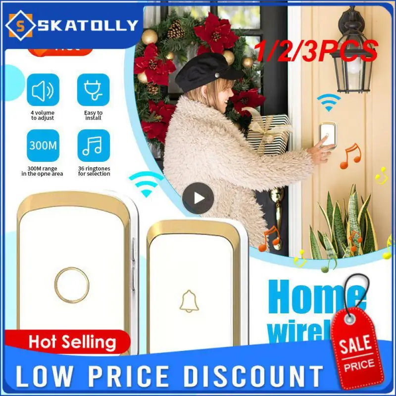 

1/2/3 шт., беспроводной дверной звонок, 36 колокольчиков, 100-240 В, диапазон 300 м, класс водонепроницаемости IP44, штепсельная вилка Европейского, британского и американского стандарта, приемник, дверной звонок