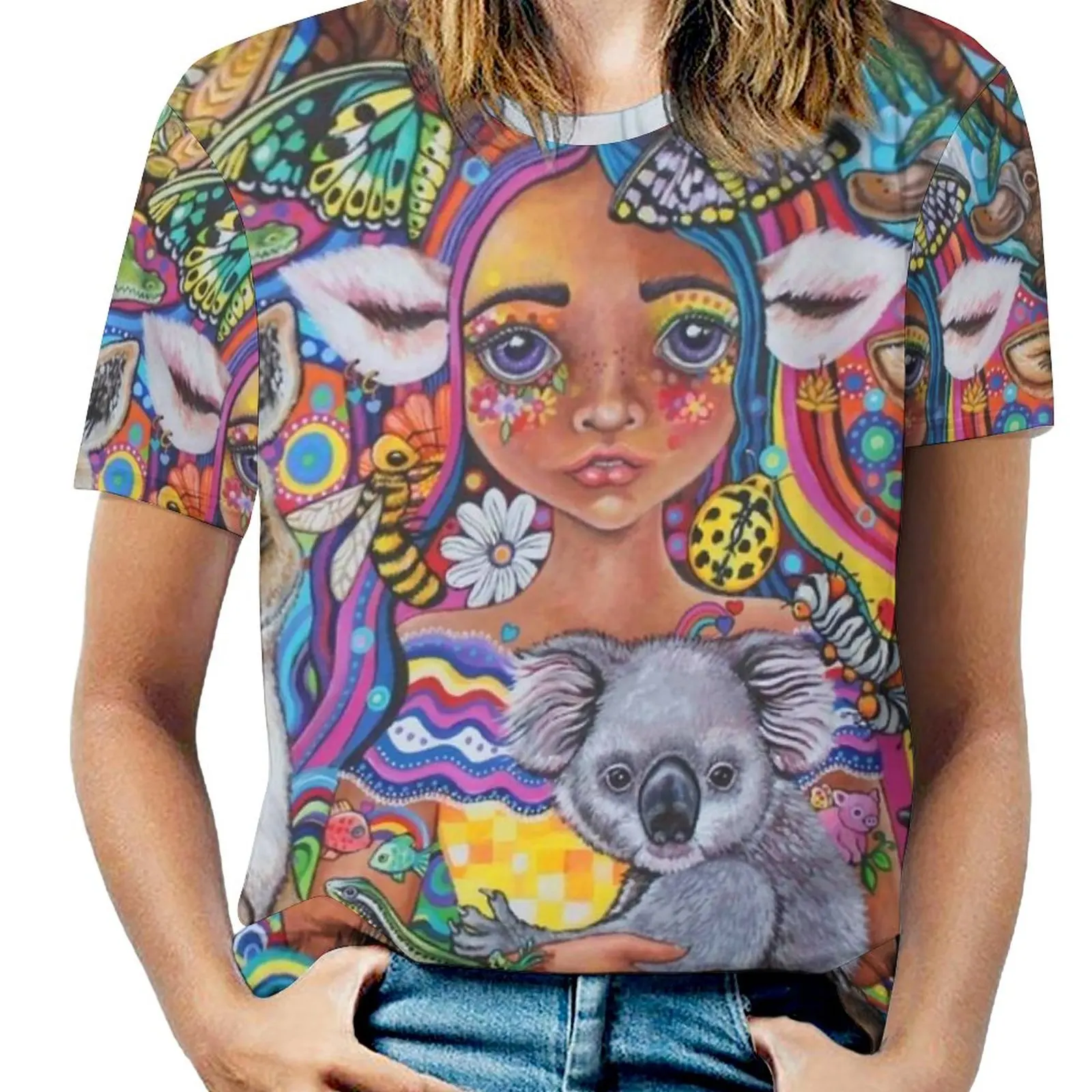 

The Caretaker Women T-Shirt Crewneck Casual Short Sleeve Tops Summer Tees Australia Vegan Vegan Art Animal Rights Animals Koala