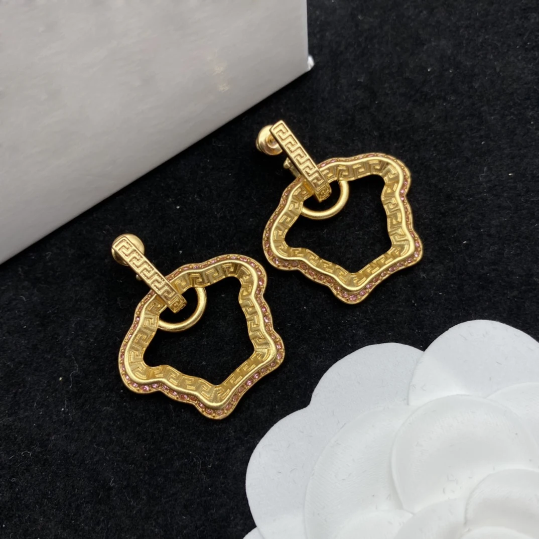Fashionable Brass Face-shaped Earrings For Women With Inlaid Stones Free Shipping
