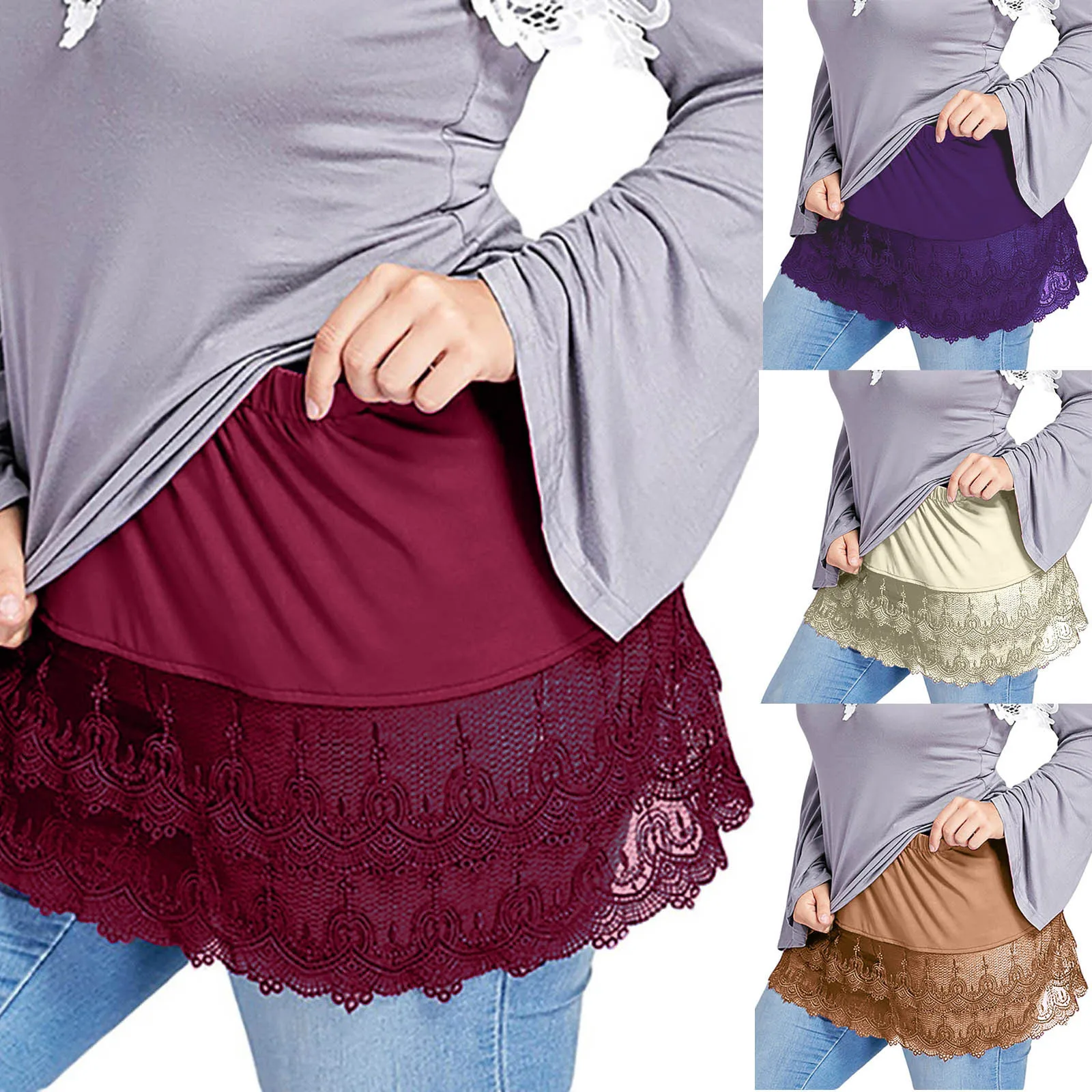

Patchwork Elastic Skirt Loose Lace Waist Size Women Fashion Short Plus Skirt Skirt Detachable Underskirt Apron Clothing